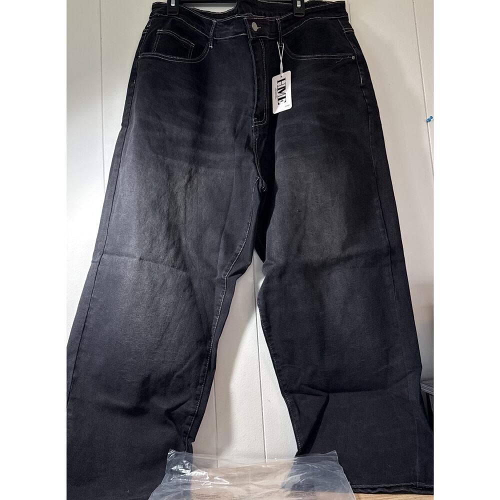 HME Men Black Straight Leg Jeans Stitched Pockets 3XL New DD2
